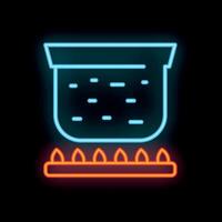 Neon sign of beaker heating on bunsen burner for chemistry experiment vector