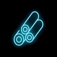 Neon icon of three linoleum rolls glowing on black background vector