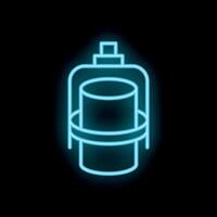 Neon sign of lifting industrial bucket with handle on black background vector