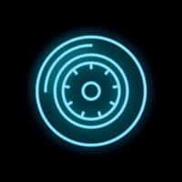 Neon icon of car wheel with disk brake system glowing vector
