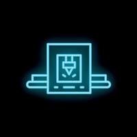 Neon icon of a 3d printer printing a cube using plastic filament vector