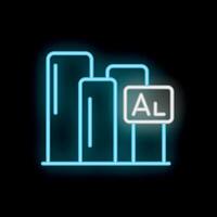 Neon sign of increasing graph with ai letters on black background vector