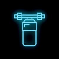 Blue neon water filter icon glowing against a black background vector