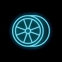 Neon car wheel glowing on black background vector