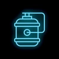 Blue neon sign of beer keg with tap on black background vector
