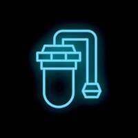 Blue neon icon of a water filter purifying drinking water vector