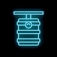 Neon blue beer keg glowing on black background vector