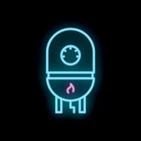 Blue neon sign of a water heater with a burning flame on a black background vector