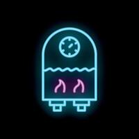 Neon icon of boiler heating water with fire and timer vector