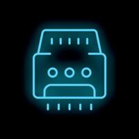 Blue glowing neon icon of a printer printing a document vector
