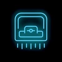 Blue neon icon of an automatic hand dryer on a black background vector