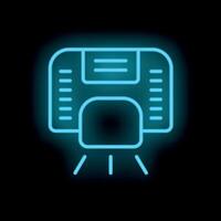 Blue glowing neon icon of a retro game cartridge vector