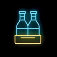 Neon sign showing two bottles in a wooden crate vector