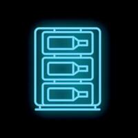 Neon blue wine cellar icon displaying three bottles for wine storage vector