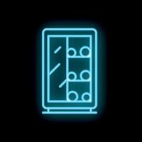 Glowing neon icon of wine bottles standing in modern wine refrigerator on black background vector