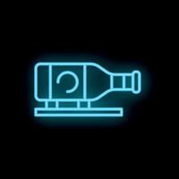 Neon sign of a bottle lying on a shelf on a black background vector