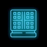 Neon waffle maker icon glowing with blue light on a black background vector