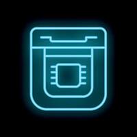 Neon cpu chip icon glowing on dark background vector