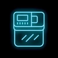 Blue neon icon of a bread maker baking bread on black background vector