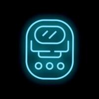 Blue neon sign showing a retro handheld electronic game console on black background vector