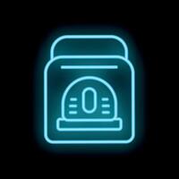 Neon icon of a robot vacuum cleaner working on dark background vector