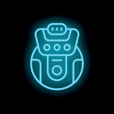 Robot vacuum cleaner cleaning neon light sign icon