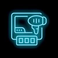 Neon icon of a voice recording software interface with microphone depicting podcasting vector