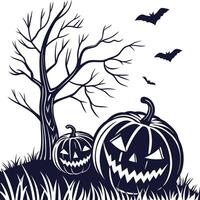 Silhouettes of pumpkins with eerie carved faces. vector