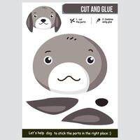 Cute puppy cut and glue project for early learners' creativity and skills. Education concept vector