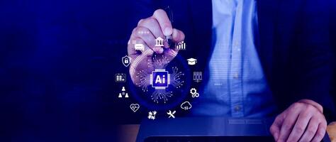 AI Artificial intelligence for business concept. AI brain processors in the concept of AI engineering, Innovative technology Machine learning. photo