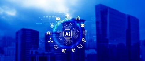 AI Artificial intelligence for business concept. AI brain processors in the concept of AI engineering, Innovative technology Machine learning. photo