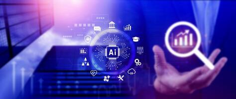 AI Artificial intelligence for business concept. AI brain processors in the concept of AI engineering, Innovative technology Machine learning. photo