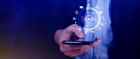 AI Artificial intelligence for business concept. AI brain processors in the concept of AI engineering, Innovative technology Machine learning. photo