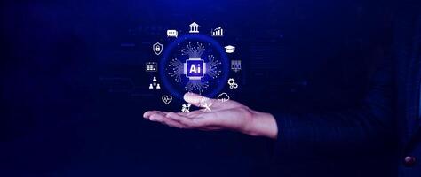 AI Artificial intelligence for business concept. AI brain processors in the concept of AI engineering, Innovative technology Machine learning. photo