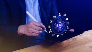 AI Artificial intelligence for business concept. AI brain processors in the concept of AI engineering, Innovative technology Machine learning. photo