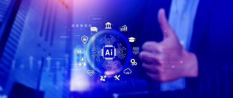 AI Artificial intelligence for business concept. AI brain processors in the concept of AI engineering, Innovative technology Machine learning. photo