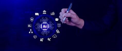 AI Artificial intelligence for business concept. AI brain processors in the concept of AI engineering, Innovative technology Machine learning. photo