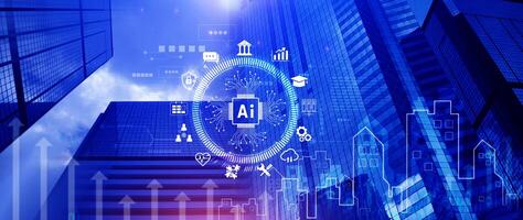 AI Artificial intelligence for business concept. AI brain processors in the concept of AI engineering, Innovative technology Machine learning. photo