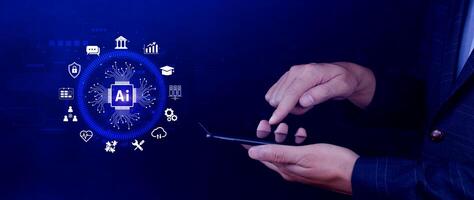 AI Artificial intelligence for business concept. AI brain processors in the concept of AI engineering, Innovative technology Machine learning. photo
