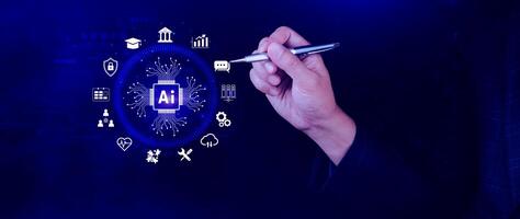 AI Artificial intelligence for business concept. AI brain processors in the concept of AI engineering, Innovative technology Machine learning. photo