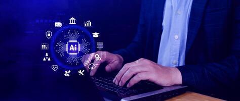 AI Artificial intelligence for business concept. AI brain processors in the concept of AI engineering, Innovative technology Machine learning. photo