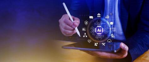 AI Artificial intelligence for business concept. AI brain processors in the concept of AI engineering, Innovative technology Machine learning. photo