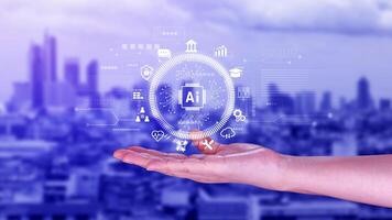 AI Artificial intelligence for business concept. AI brain processors in the concept of AI engineering, Innovative technology Machine learning. photo
