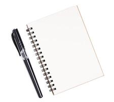 Top view of spiral kraft notebook front on white background. photo