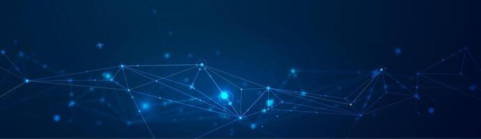 Molecule, Network Connected lines with dots, technology on blue background. Abstract internet network connection design for web site. Digital data, communication, science and futuristic concept vector