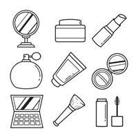 make up icons set over white background, line style, illustration vector