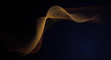 Abstract art with gold, wave line pattern, light shiny, texture on dark, black color background. vector