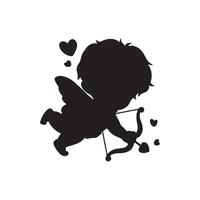 Cupid with hearts. Black silhouette on a white background. illustration. vector