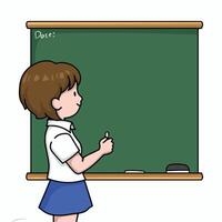Illustration of a Little Girl Pointing to a Blackboard in a Classroom vector