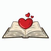 Open book with a red heart on a white background. illustration. vector